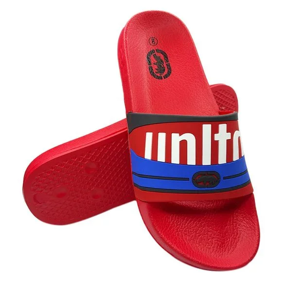 NWT ECKO UNLTD. AUTHENTIC MEN'S 3D LOGO RED SLIP ON SLIDES SANDALS SIZE 8 - Picture 1 of 6